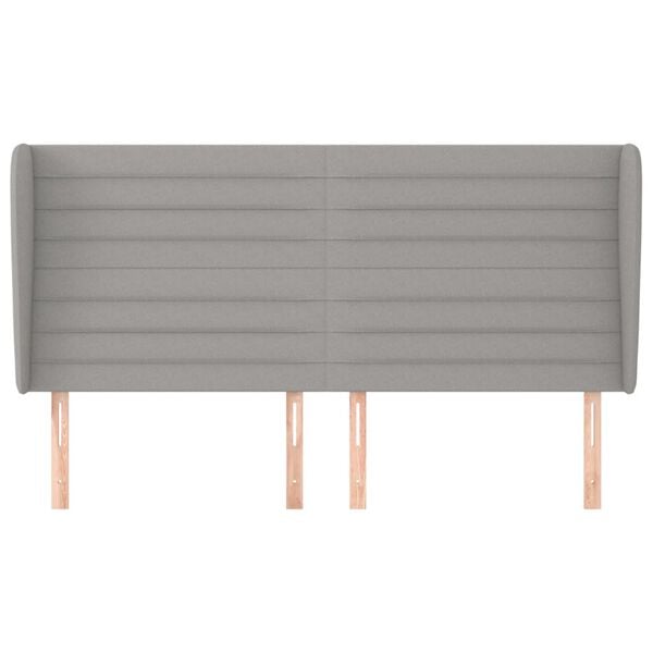 vidaXL sengegavl med kanter 203x23x118/128 cm stof lysegr&aring;