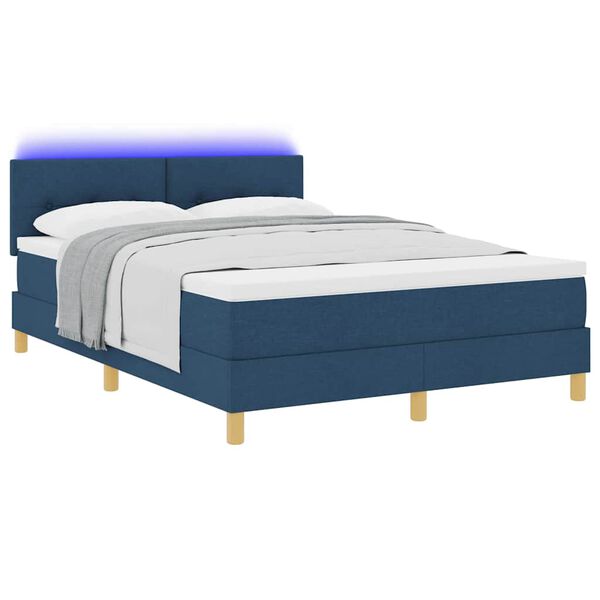 vidaXL LED Box Spring Bed med madras Bl&aring; 160 x 200 cm Stof
