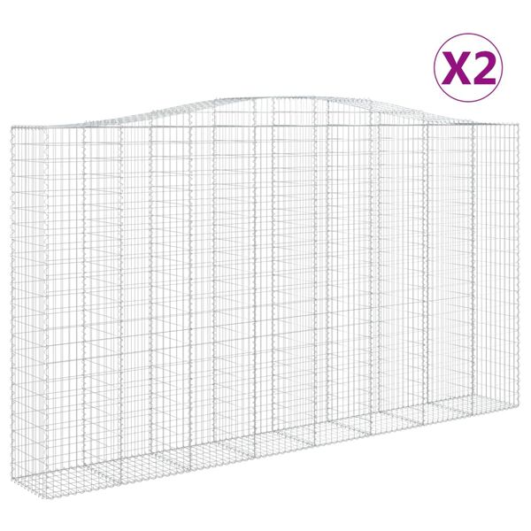 vidaXL buede gabionkurve 2 stk. 400x50x220/240 cm galvaniseret jern