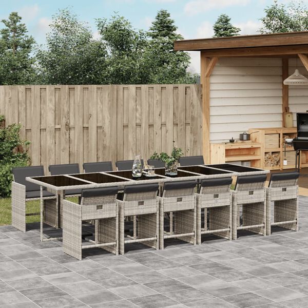 vidaXL spisebordss&aelig;t til haven 13 dele med hynder polyrattan lysegr&aring;