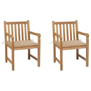 vidaXL havestole 2 stk. med beige hynder massivt teaktr&aelig;