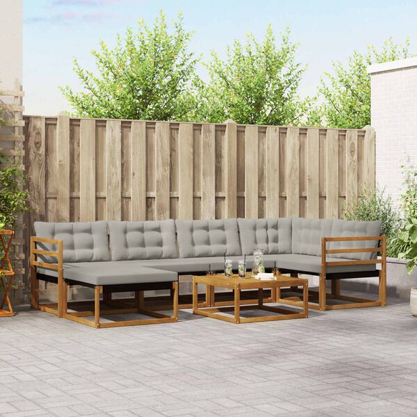 vidaXL Udend&oslash;rs sofagruppe 7 pcs Naturlig og Lys Gr&aring; Massivt Akacietr&aelig;