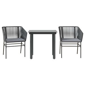 vidaXL 3 dele spisebordss&aelig;t til haven m. hynder polyrattan glas sort