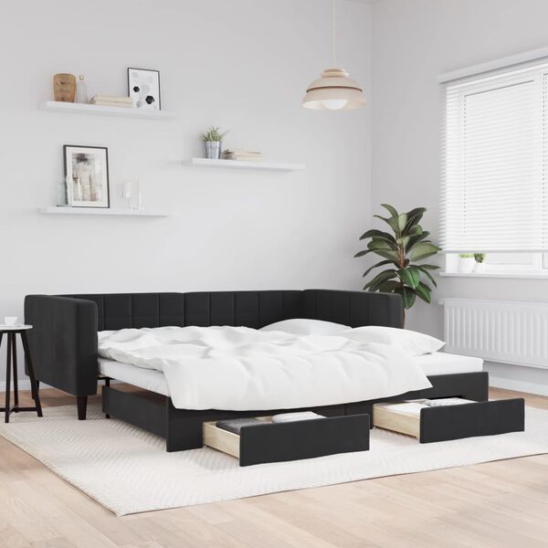 vidaXL daybed med udtr&aelig;k og skuffer 100x200 cm velour sort