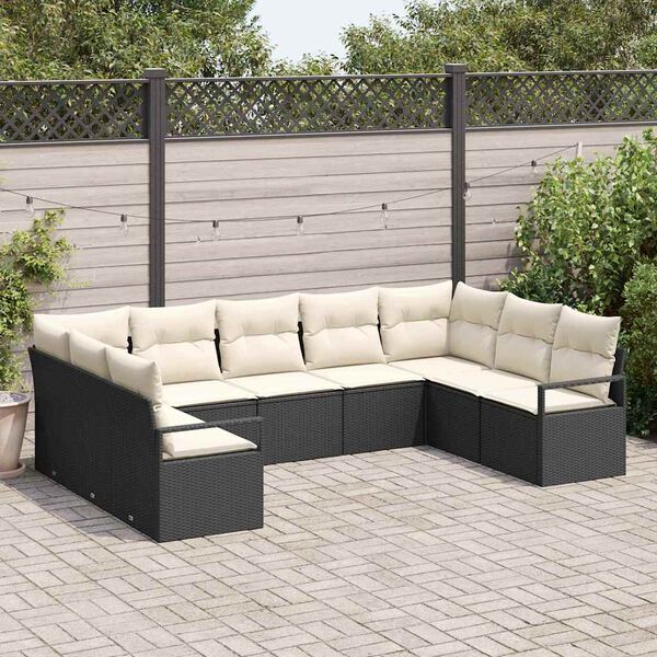 vidaXL Sofa Sæt med pude 9 pcs Sort polyrattan