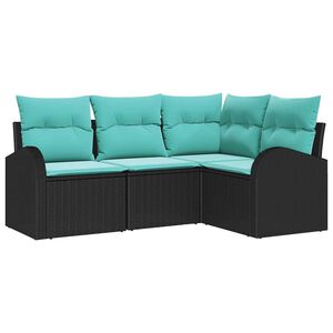 vidaXL Havesofa S&aelig;t 4 stk. Sort og turkis polyrattan