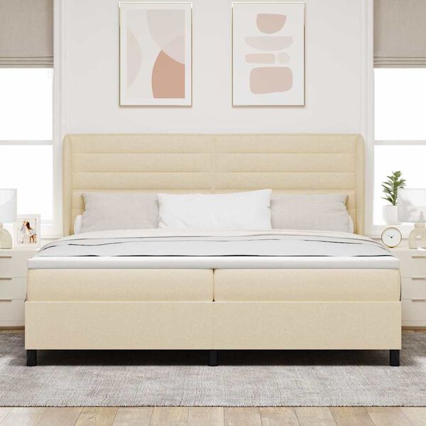 vidaXL Box spring seng med madras Creme 200 x 200 cm Stof