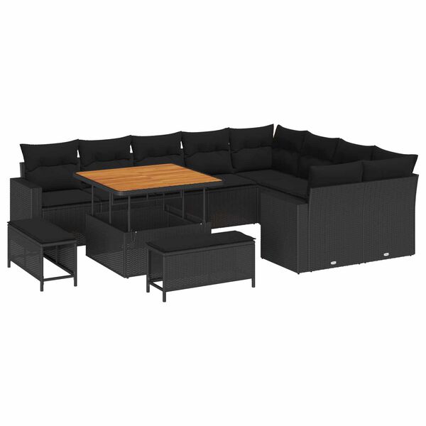 vidaXL Havesofa S&aelig;t med pude 13 pcs Sort polyrattan