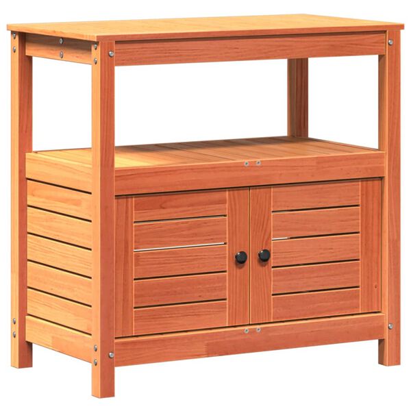 vidaXL plantebord med hylder 82,5x45x81 cm massivt fyrretræ brun