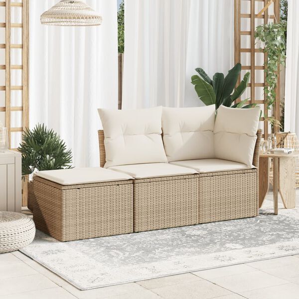 vidaXL haveskammel med hynde 55x55x37 cm polyrattan beige