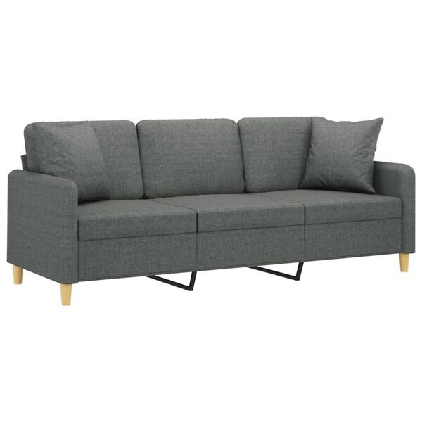 vidaXL 3-personers sofa med pyntepuder 180 cm stof m&oslash;rkegr&aring;