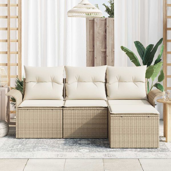 vidaXL Sofa S&aelig;t med pude 4 pcs Beige polyrattan