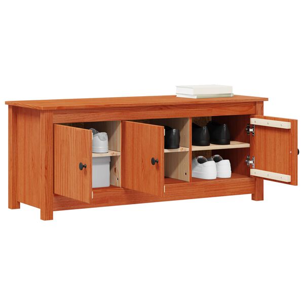 vidaXL Sko skab VoksBrun 110 x 38 x 45,5 cm Massivt fyrretr&aelig;