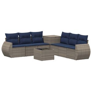 vidaXL Sofa S&aelig;t 8 stk. Gr&aring; og Marinebl&aring; Poly Rattan og St&aring;l