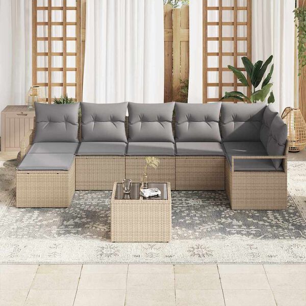 vidaXL Sofa S&aelig;t med pude 8 pcs Beige og lys gr&aring; polyrattan