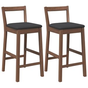 vidaXL barstole med hynder 2 stk. massivt gummitr&aelig; brun