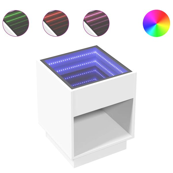 vidaXL sofabord med Infinity LED-lys 40x40x50 cm hvid