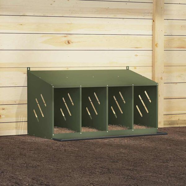vidaXL redekasse til høns med 4 rum metal olivengrøn