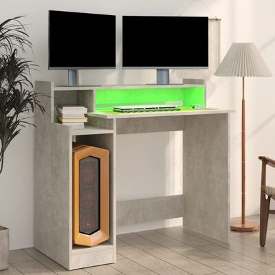 vidaXL skrivebord med LED-lys 97x45x90 cm konstrueret træ betongrå