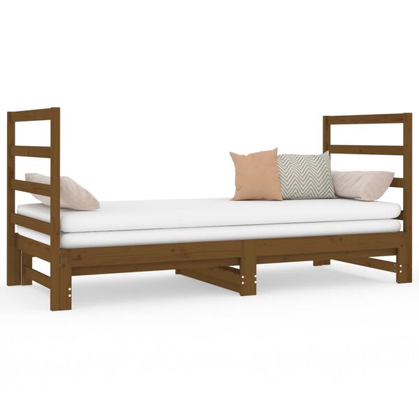 vidaXL daybed med udtr&aelig;k 2x(90x190) cm massivt fyrretr&aelig; gyldenbrun