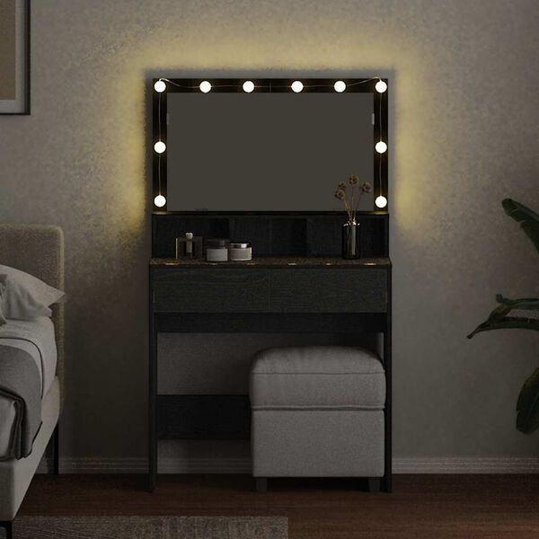 vidaXL Kl&aelig;deskab med skuffe Sort eg 80 x 41 x 134,5 cm Konstrueret tr&aelig;