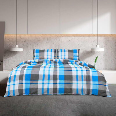 vidaXL sengetøj 225x200 cm bomuld blå og grå