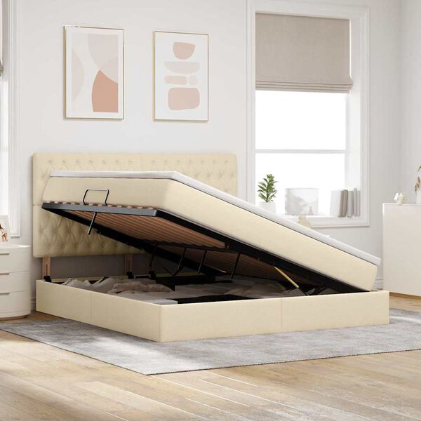 vidaXL Seng med opbevaring og madras Creme 160 x 200 cm Polyester