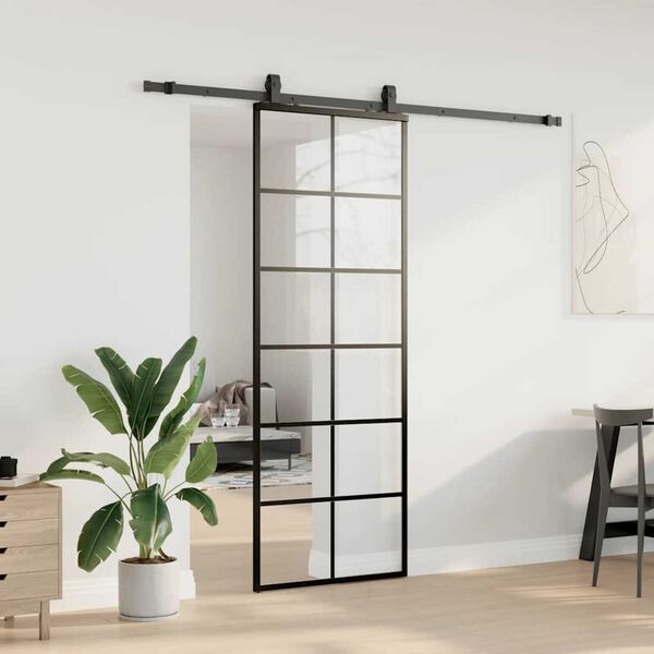 vidaXL skyded&oslash;r med hardwares&aelig;t 76x205 cm ESG glas sort