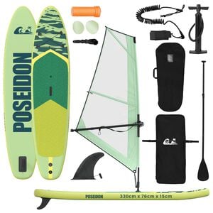 vidaXL Oppusteligt SUP Board med Sejl POSEIDON 330 x 76 x 15 cm Gr&oslash;n