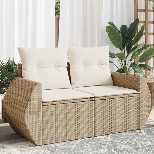 vidaXL 2-personers havesofa med hynder polyrattan beige