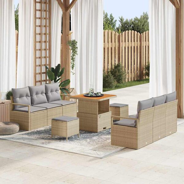 vidaXL Havesofa S&aelig;t med opbevaring 9 pcs Beige Poly rattan