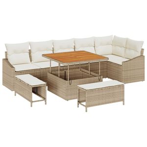 vidaXL Havesofa S&aelig;t med pude 9 pcs Beige polyrattan