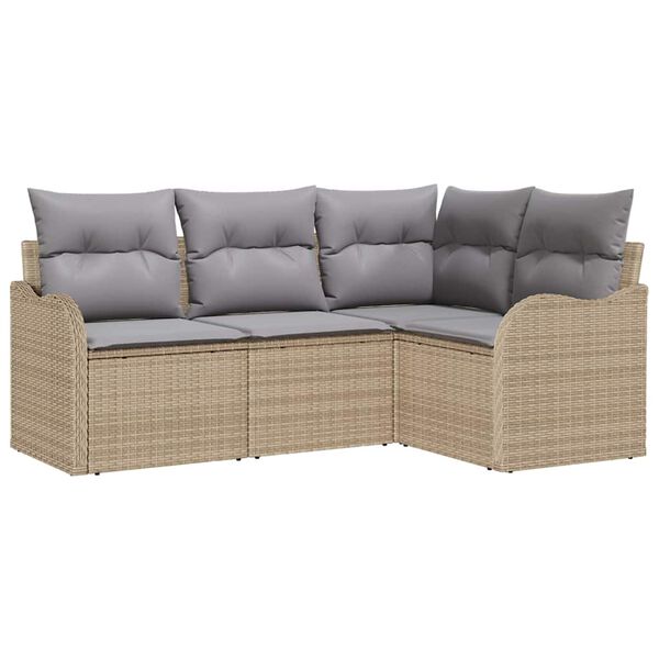 vidaXL Havesofa S&aelig;t med opbevaring 4 pcs Beige polyrattan