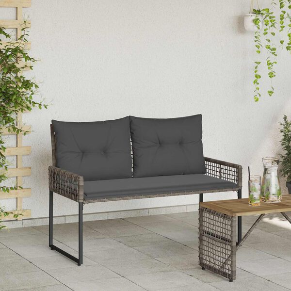 vidaXL Udend&oslash;rs b&aelig;nk med pude Gr&aring; 118 x 55 x 82 cm PE Rattan og stof