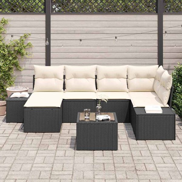 vidaXL Havesofa S&aelig;t med pude 6 pcs Sort og Cream polyrattan