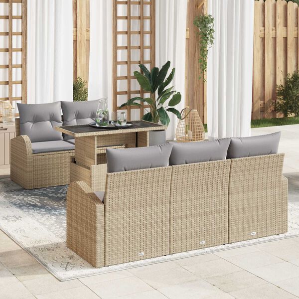 vidaXL Havesofa S&aelig;t med pude 6 pcs Beige polyrattan