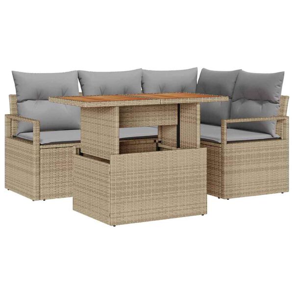 vidaXL Havesofa S&aelig;t med opbevaring 5 pcs Beige Poly rattan