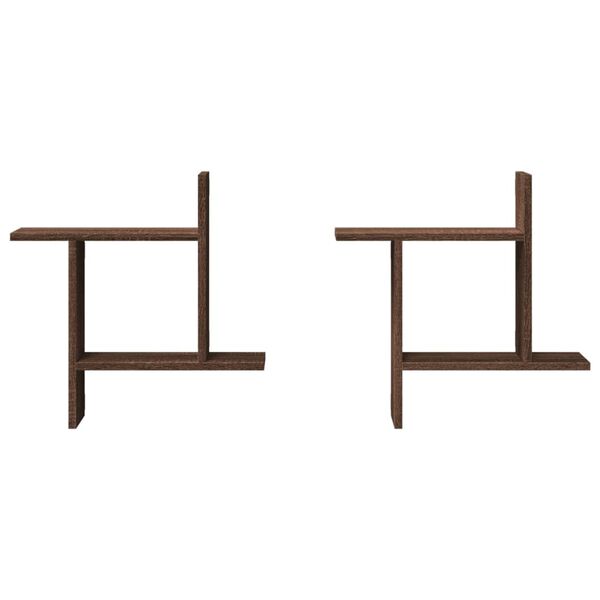 vidaXL væghylder 2 stk. 50x12x50 cm konstrueret træ brun egetræsfarve