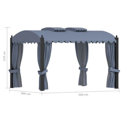 vidaXL pavillon med gardiner 3x4 m stål antracitgrå