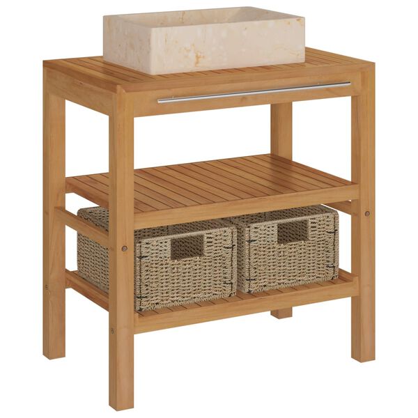 vidaXL badev&aelig;relsesskab med h&aring;ndvask massivt teak marmor cremefarvet