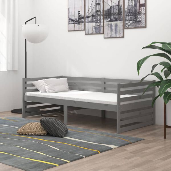vidaXL daybed med madras 90x200 cm massivt fyrretr&aelig; gr&aring;