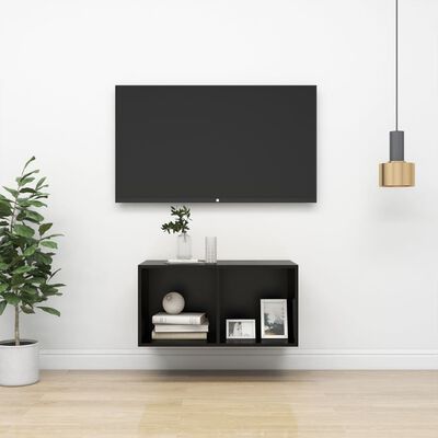 vidaXL væghængt tv-bord 37x37x72 cm konstrueret træ sort