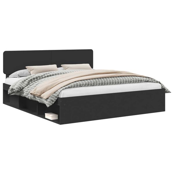 vidaXL Sengestel med hovedg&aelig;rde Sort 200 x 200 cm Massiv fyrretr&aelig;