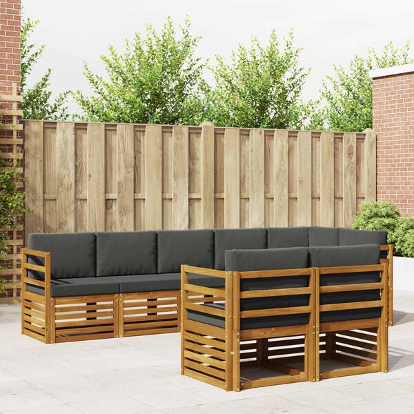 vidaXL Sofas&aelig;t med pude 8 pcs Naturlig og Antracit Massivt Akacietr&aelig;