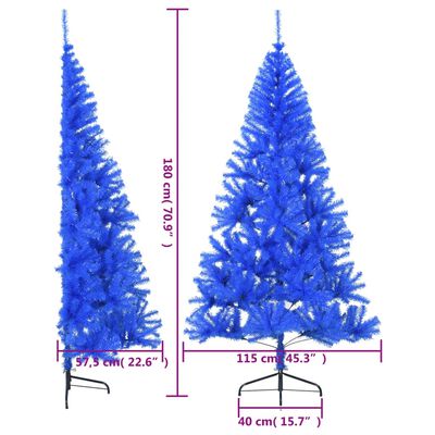 vidaXL kunstigt halvt juletræ med juletræsfod 180 cm PVC blå