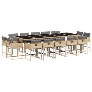 vidaXL spisebordss&aelig;t til haven 15 dele med hynder polyrattan beige
