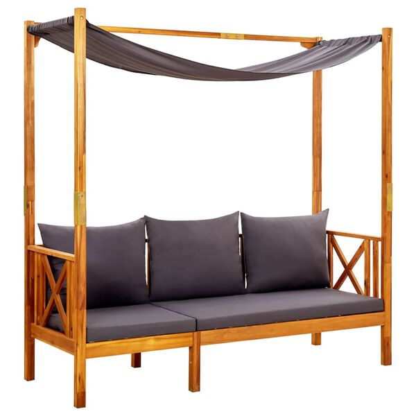 vidaXL havebænk med baldakin og fodskamler massivt akacietræ