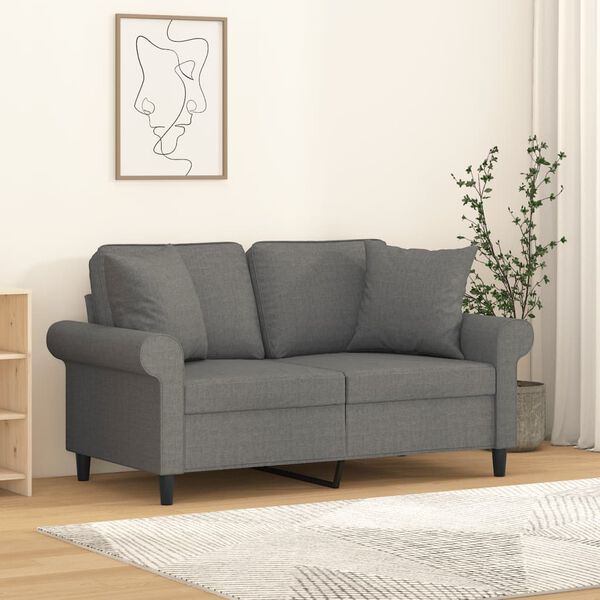 vidaXL 2-personers sofa med puder og hynder 120 cm stof m&oslash;rkegr&aring;