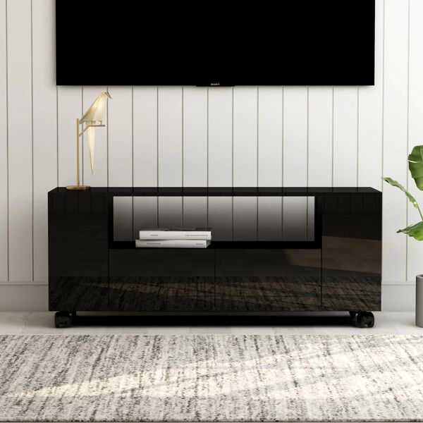 vidaXL tv-bord 120x35x48 cm konstrueret træ sort højglans