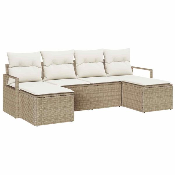 vidaXL Sofa S&aelig;t med pude 6 pcs Beige og creme polyrattan